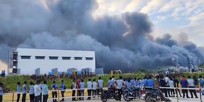 fire on tata electronics plant