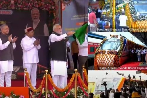 वाराणसी: पीएम मोदी ने चार वंदे भारत एक्सप्रेस ट्रेनों को हरी झंडी दिखाकर रवाना किया, पीएम ने कहा- वंदे भारत ट्रेन भारतीय रेलवे का गर्व है