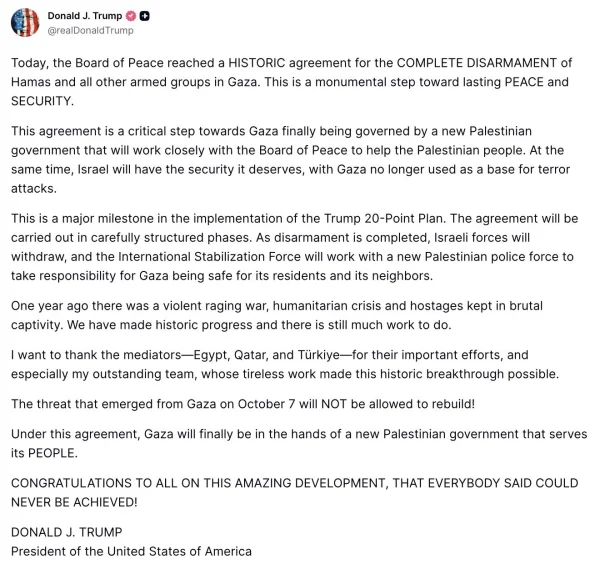 Now peace will come to Gaza